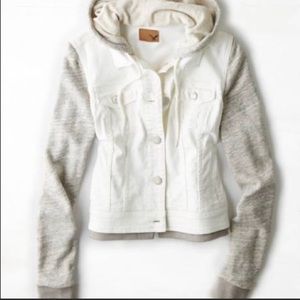 American Eagle White Jean Jacket with Hood XL